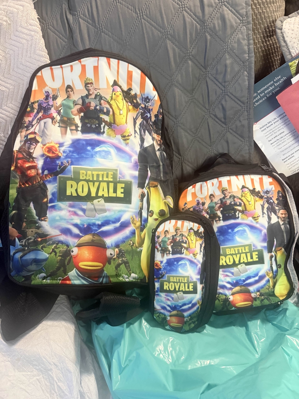 New In Bag! Fortnite Battle Royale Kids Backpack Set - Multicolor